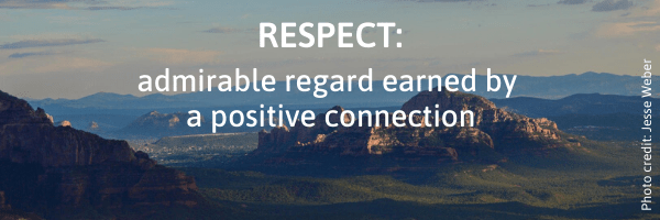 Respect: admirable regard earned by a positive connection 